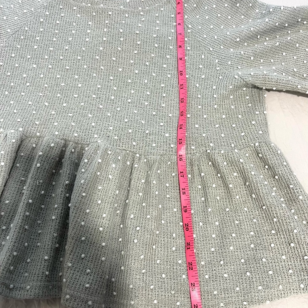 Blu Pepper Gray Peplum Top Long Sleeves Tie Back SZ L EUC - Picture 7 of 8
